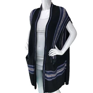 Free People Womens Size XS Cardigan Sweater Black Striped Knit Sleeveless  - Picture 1 of 15