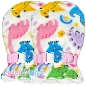 Cuddlz Cream Dinosaur Fleece Adult Size Mittens Padded Locking Lockable Straps - Picture 1 of 3