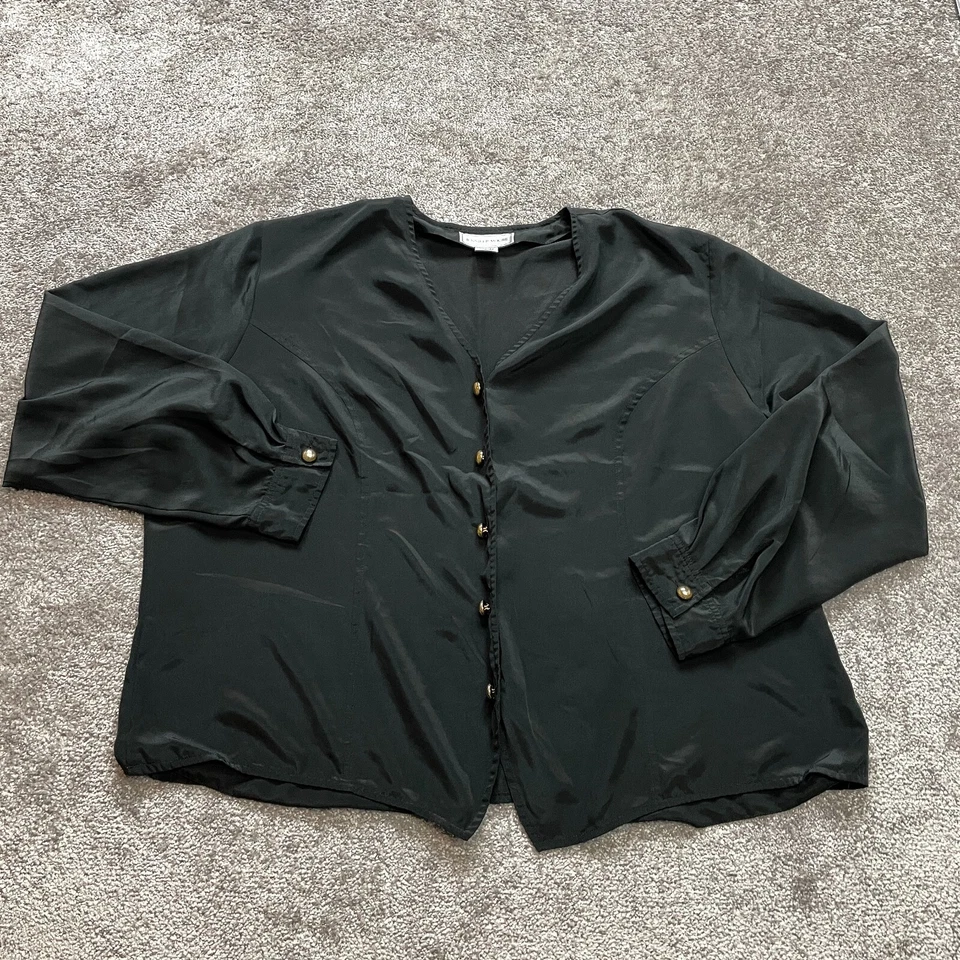 Blusa Jennifer Moore Camisa Abotonada Mujer 22W/42 Negra Manga Larga Top Foto 1 de 4