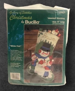 VTG Bucilla Felt Christmas Stocking Kit Winter Pals 32223 Beaded Sequined - Picture 1 of 2