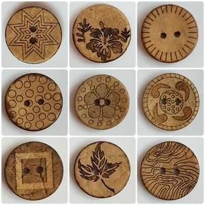 SMALL NATURAL COCONUT BUTTONS - 18mm, STAR, LEAF, FLOWER, SPOTS, WOODEN, UK - Picture 1 of 11