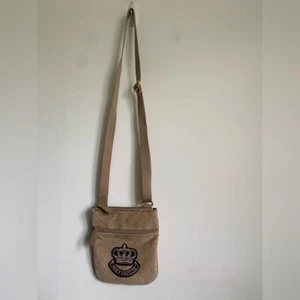 Vintage Juicy Couture Velour Y2K Barbiecore Crown Logo Crossbody Bag • Beige Tan - Picture 1 of 8
