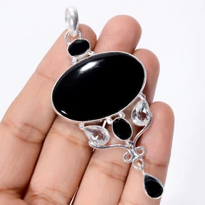Colgante de plata 925 con piedras preciosas de ónix negro natural joyería de moda 2,9" - Imagen 1 de 3