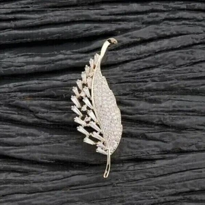 Fancy Round Cut Simulated Diamond Women Cluster Brooch Pin 14k White Gold Plated - Picture 1 of 4