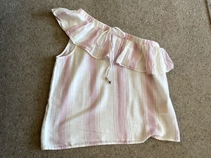 Vera Moda Size S One Shoulder Pink & White Stripe Top - Picture 1 of 8
