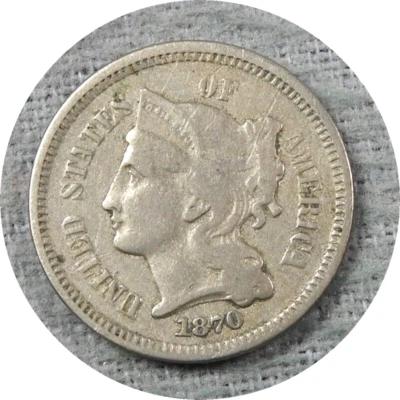 elf Three Cents Nickel  1870   E83 - Image 1 of 2
