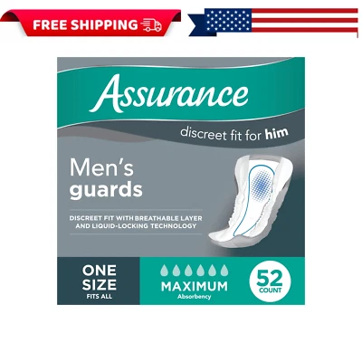 Protectores Assurance para hombre, máxima absorción, talla única, 52 unidades, blancos Foto 1 de 4