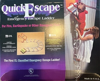 Escalera de bomberos Quick Escape de dos pisos 12 pies soporte de acero 1000 libras DE COLECCIÓN 1990 Foto 1 de 4