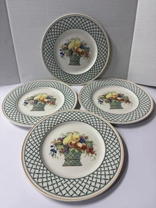 4 Villeroy & Boch Basket Dinner Plates 10 1/2" Black Printed Backstamp READ - Picture 1 of 7