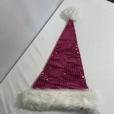 Christmas Santa Claus Hat Soft Pink & White Sequins Bling Faux Fur 22” Diam NEW - Image 1 of 4