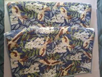 POTTERY BARN Standard Organic Cotton Quilted Shams  ~ Birds and Flowers ~  - Image 1 of 4
