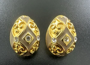 Signed Joan Rivers Pierced Earrings Enamel Rhinestone Egg Shaped #400 - Picture 1 of 6