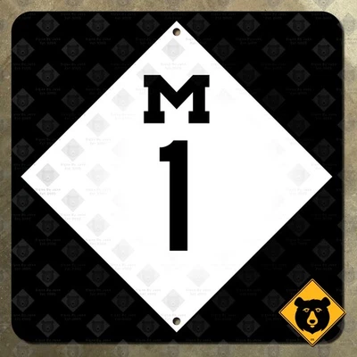 Señal de carretera Michigan State Route M-1 1969 Woodward Avenue 12x12 Foto 1 de 2