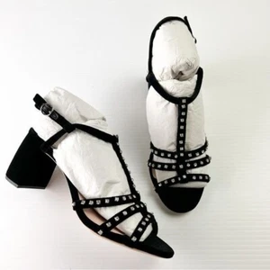 Loeffler Randall Elena Velvet T-Strap Block Heel Sandal Black Sz 7.5 NIB - Picture 1 of 12