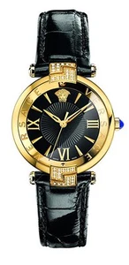 Versace Women's VAI060016 Rêvive Black Enamel Dial Leather 36 DIAMONDS Watch - Picture 1 of 11