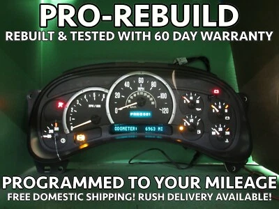 03-04 CADILLAC ESCALADE INSTRUMENT GAUGE CLUSTER SPEEDO MILEAGE PROG REBUILT 345 - Image 1 of 4