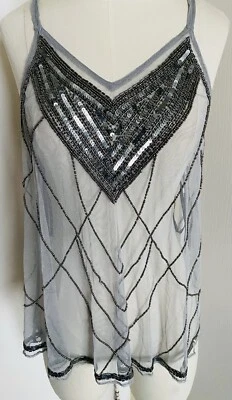 Nuevo con etiquetas Top camisero tejido Forever 21 gris/metal lentejuelas con cuentas talla grande Foto 1 de 4