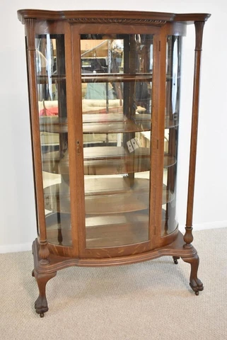Quarter Sawn Oak Curved Glass China Cabinet Cover