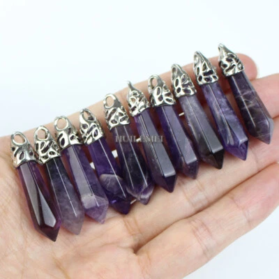 10pcs Natural Amethyst Gemstone Hexagonal Pointed Pendants Reiki Healing Stone - Image 1 of 4