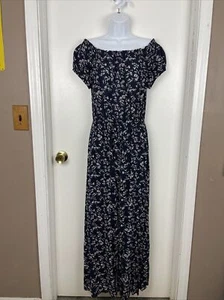 Neu mit Etikett $ 44 Kori Damen Gr. M marineblau Blumenmuster Viskose hoch niedrig Maxi Schlitz Rock Strampler - Bild 1 von 15