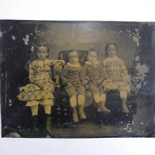 Antique Tin Type Children Photograph Twins Cross Eyed Picture Photo