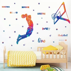 Colorful Basketball Player Silhouette Wall Decals Sports Theme Player Wall St... - Picture 1 of 7