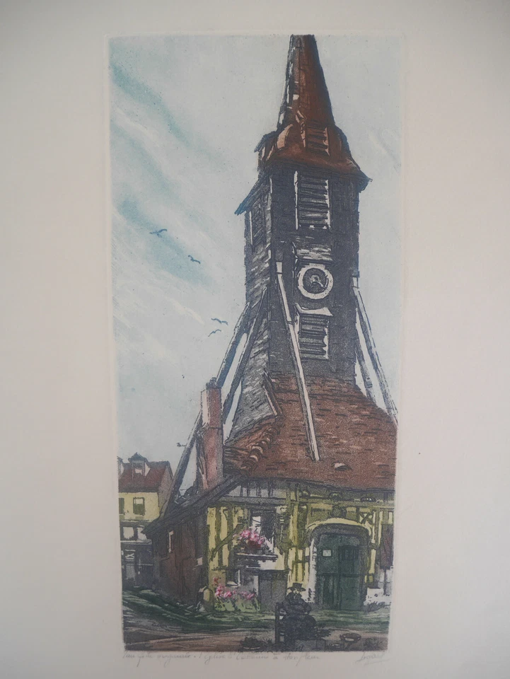 Gravure ancienne - L'Eglise Sainte Catherine à Honfleur - Signée LEGARF - Photo 1/1