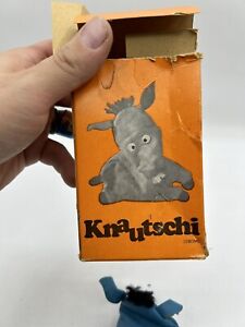 Vintage Knautschi Bean Bag Donkey Toy Blue Germany With Box