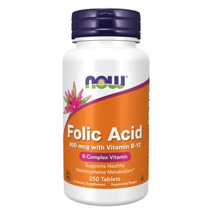 NOW FOODS Folic Acid 800 mcg with Vitamin B-12 250 Tablets - Picture 1 of 6