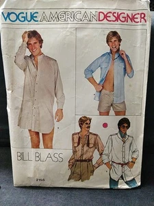 Vogue Patterns #2155 Bill Blass 1970s Uncut Sz38 Mens Shirt - Picture 1 of 5