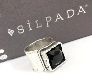 SILPADA Sterling Silver Square SMOKY QUARTZ Wide Band Ring~#R14653~Size 7 - Picture 1 of 7