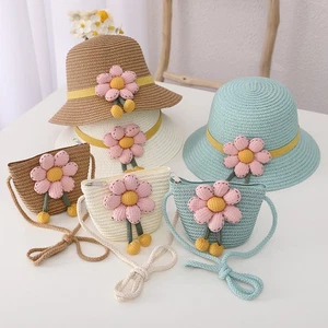 2pcs/set Kids Summer Sun Hat and Bag Set Straw Beach Hat with Cute Floral Design - Picture 1 of 28