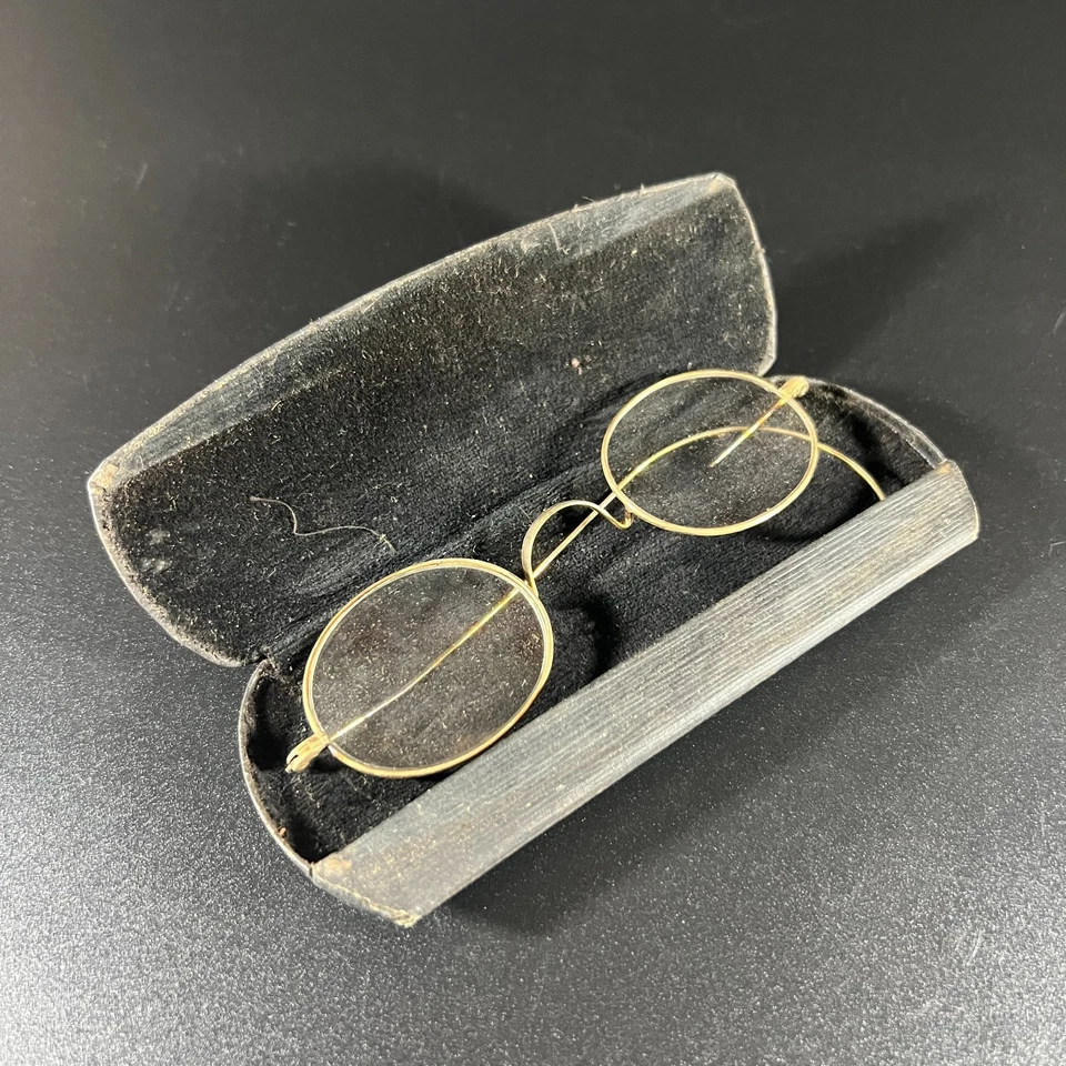 Anteojos antiguos ovalados con borde de alambre con estuche original - Gafas Foto 1 de 4