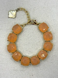 Fornash Frosted Peach Acrylic Faceted Bead Gold Tone Cup Chain Link Bracelet - Picture 1 of 22