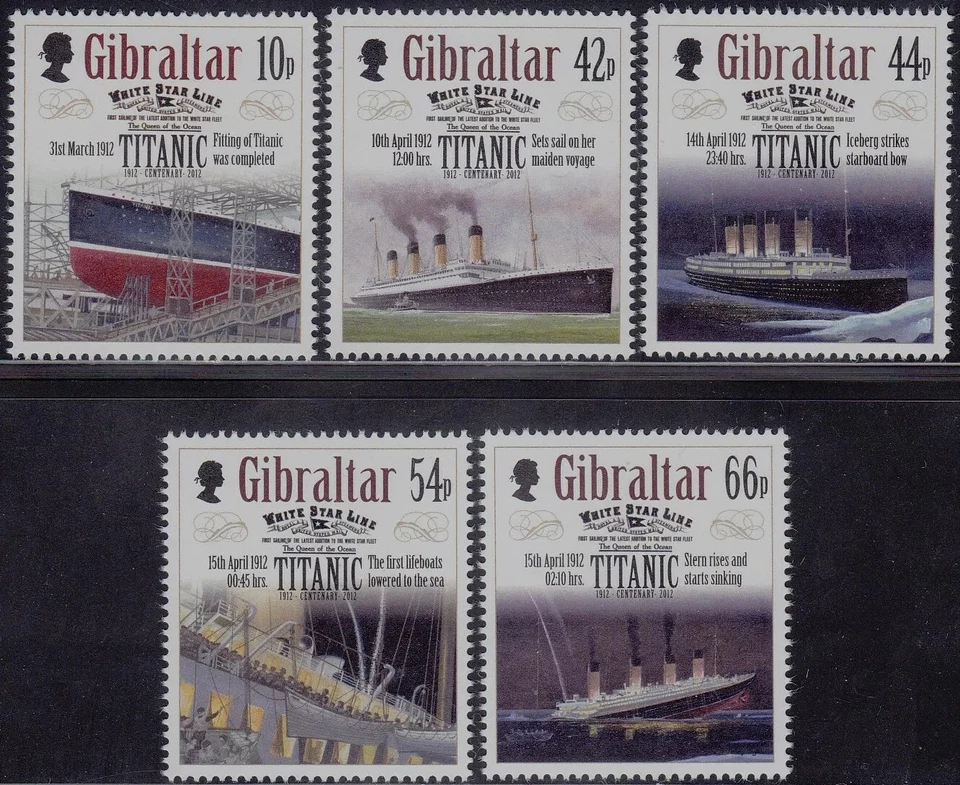 Gibraltar 2012 Centenario del Titanic Hundimiento Set SG 1439-1443 MNH Como Nuevo Foto 1 de 1