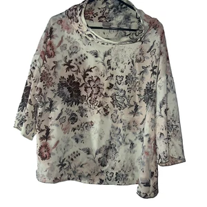 Chicos Floral Print Cowl Neck 3/4 Sleeve Blouse Size 2 Large Foliage Parisian - Foto 1 di 3