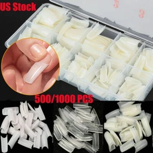 Coffin Fake False Nails Tips Long Square French Faux Transparent 500-1000 Pcs - Picture 1 of 15