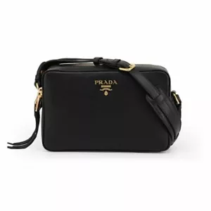 Prada Black Vitello Phenix Leather Double Zip Crossbody Bag NEW - Picture 1 of 12