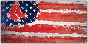 Boston Red Sox "Flag Themed" Wood Signs 6"x12" - Picture 1 of 3