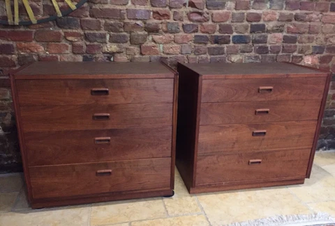 Founders Set Of 2 Dressers Drawers Walnut End Tables Mid Century Modern MCM Cover