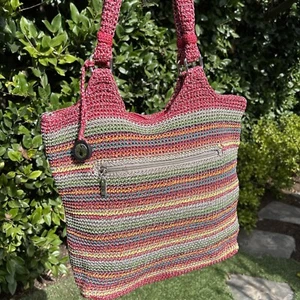 The Sak Satchel Hobo Shoulder Bag Crochet Knit Rainbow Belle Boho Bohemian - Picture 1 of 20