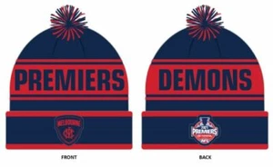 650659 MELBOURNE DEMONS 2021 AFL PREMIER FOOTBALL BEANIE WINTER HAT POM POM - Picture 1 of 1