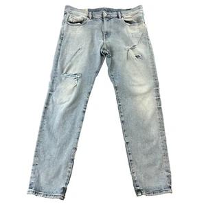 Diesel Jeans Mens 36 32 * Distressed Slim Straight Light Wash Blue Stretch Rip - Picture 1 of 12