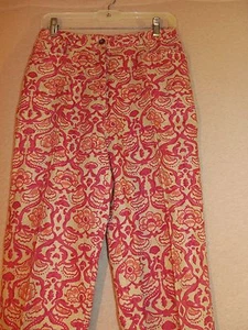 HAROLD'S Ladies Coral & Beige Linen Floral Pants - Size 6 - Picture 1 of 6