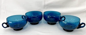 EMPOLI HANDGEBLASEN BLAU BLAU GLASBECHER ITALIENISCHES KUNSTGLAS X 4 - Bild 1 von 10