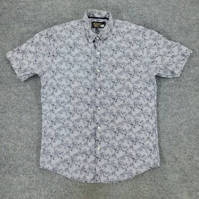 Duke's Bark Button Shirt Men Medium Gray Flower Striped AOP Graphic Short Sleeve - Image 1 of 4