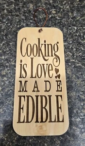 Wood Kitchen sign engraved cooking Love - Picture 1 of 1