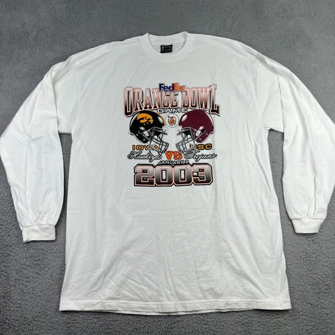 Vintage Orange Bowl Shirt Mens XXL 2003 Iowa Vs. USC College Football White Cover