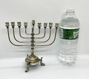 Vintage Judaica versilberter Fisch Füße Chanukka sieben Zweige Menora 6,1/2"" - Bild 1 von 18