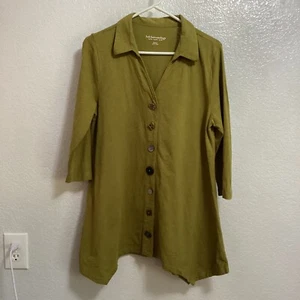 Top donna morbido Dintorni M verde oliva Danielle tunica bottoni Artsy Lagenlook - Foto 1 di 9